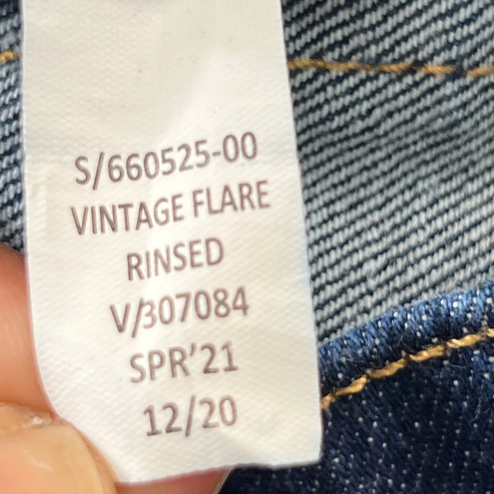 GAP Vintage Flare High Rise Jeans 31 12 Tall Dark Wash Rinsed Raw Hem Stretch - Picture 7 of 10